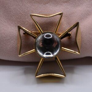Stylish Gold Cross Brooch with Silver Accent